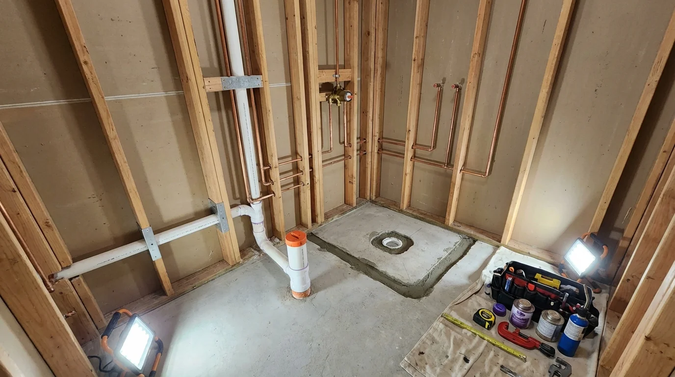 Bathroom rough-in plumbing during remodel by Johns Plumbing LLC in Tooele