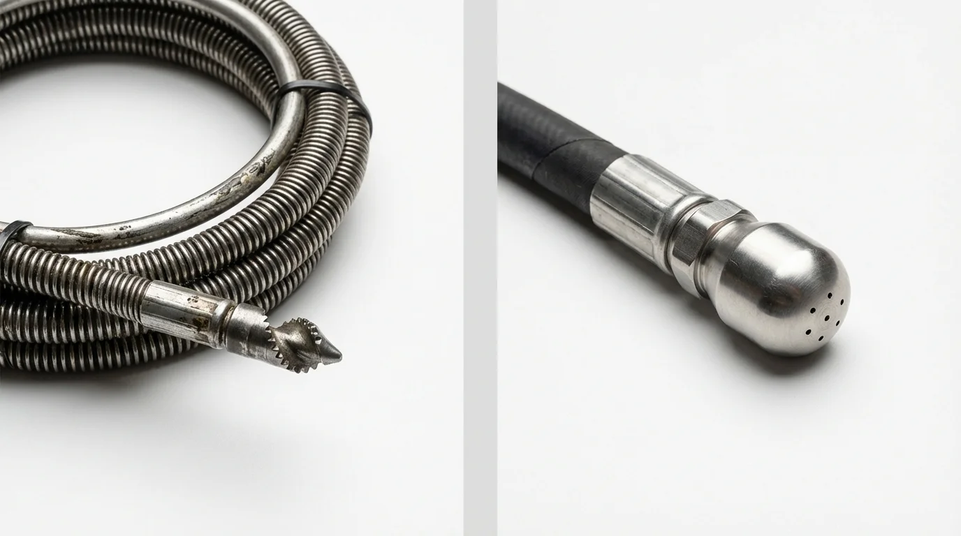 Drain snake cable and hydro jetting nozzle used for drain cleaning in Tooele, UT