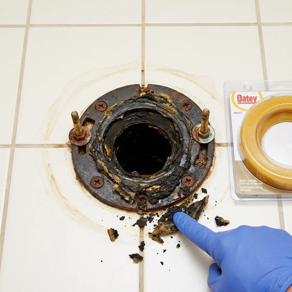 Failed wax ring showing water seepage at the base of a toilet in a Tooele, UT home
